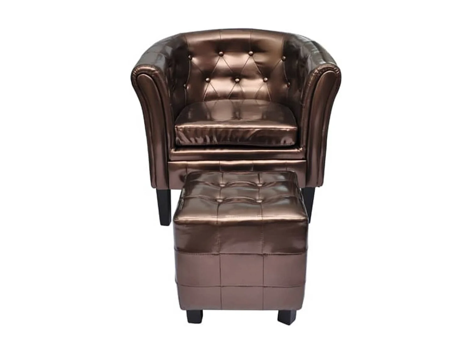 Sillón con diseño de cubo con reposapiés cuero sintético marrón