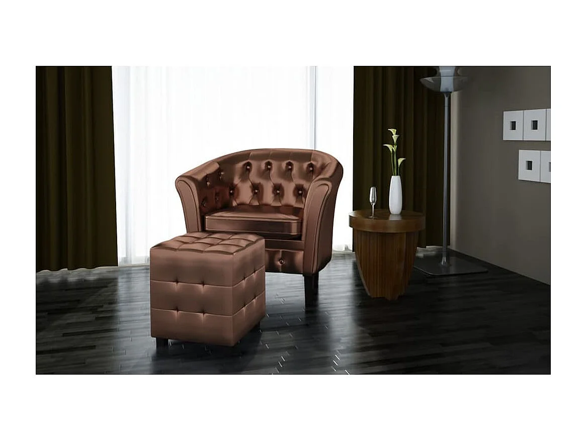 Sillón con diseño de cubo con reposapiés cuero sintético marrón