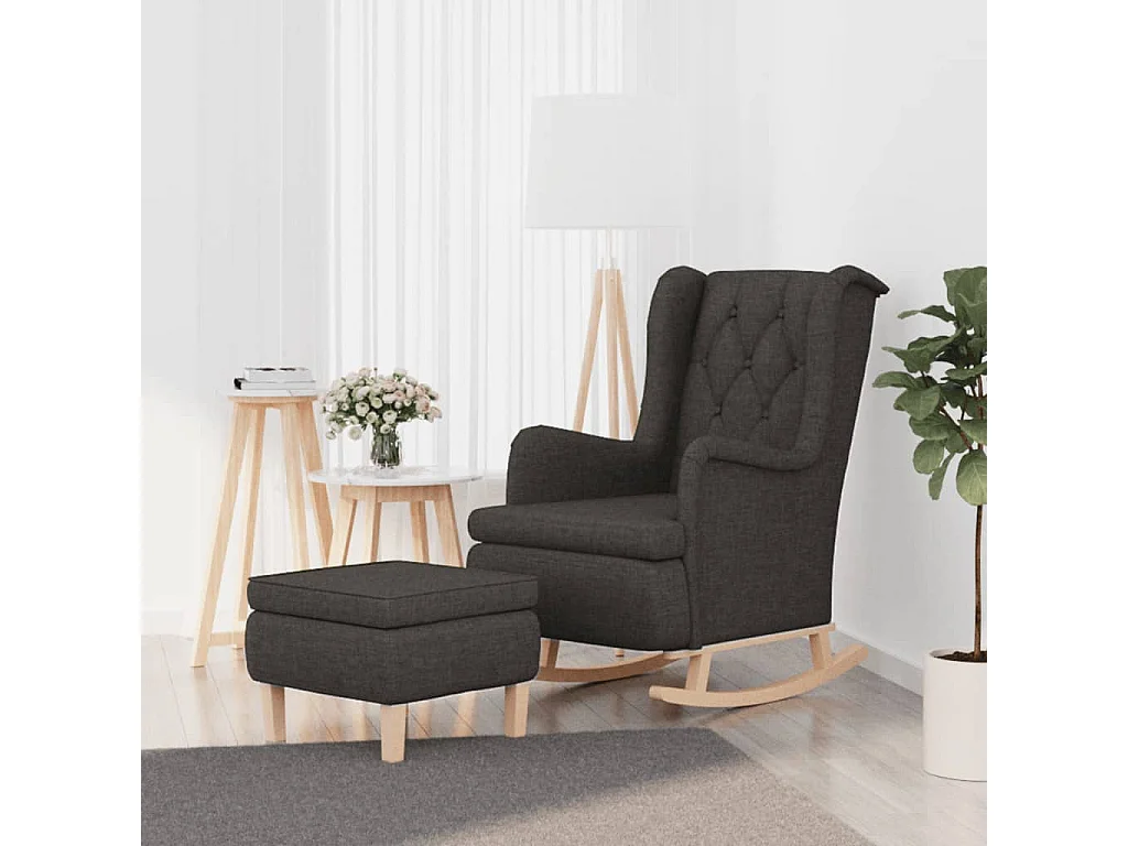 Fauteuil avec pieds à bascule et tabouret Gris foncé Tissu