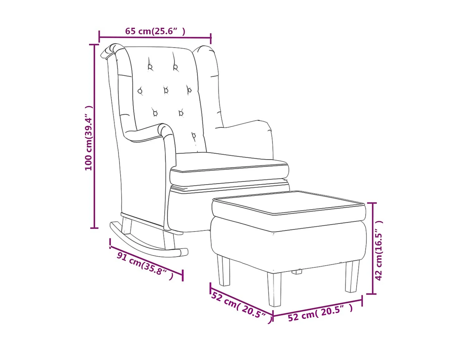 Fauteuil avec pieds à bascule et tabouret Gris foncé Tissu
