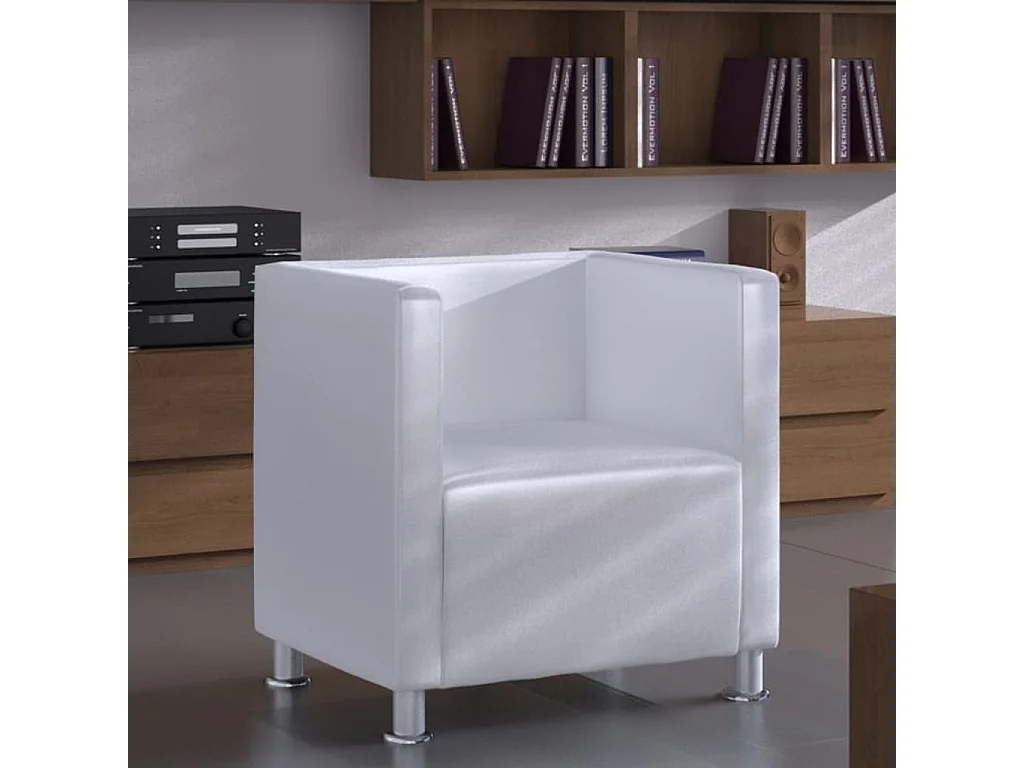 Sillón en forma de cubo de cuero sintético blanco