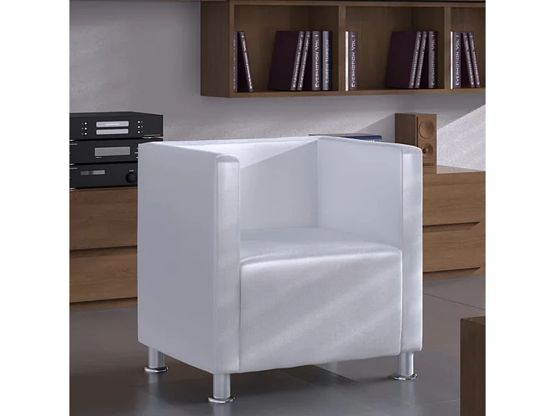 Sillón en forma de cubo de cuero sintético blanco