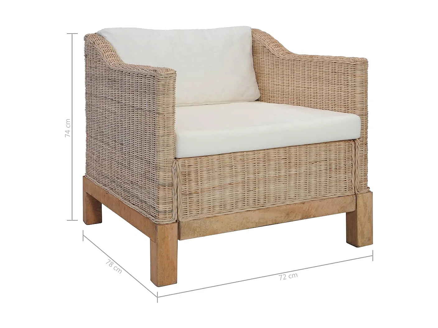 Fauteuil met kussens natuurlijk rattan