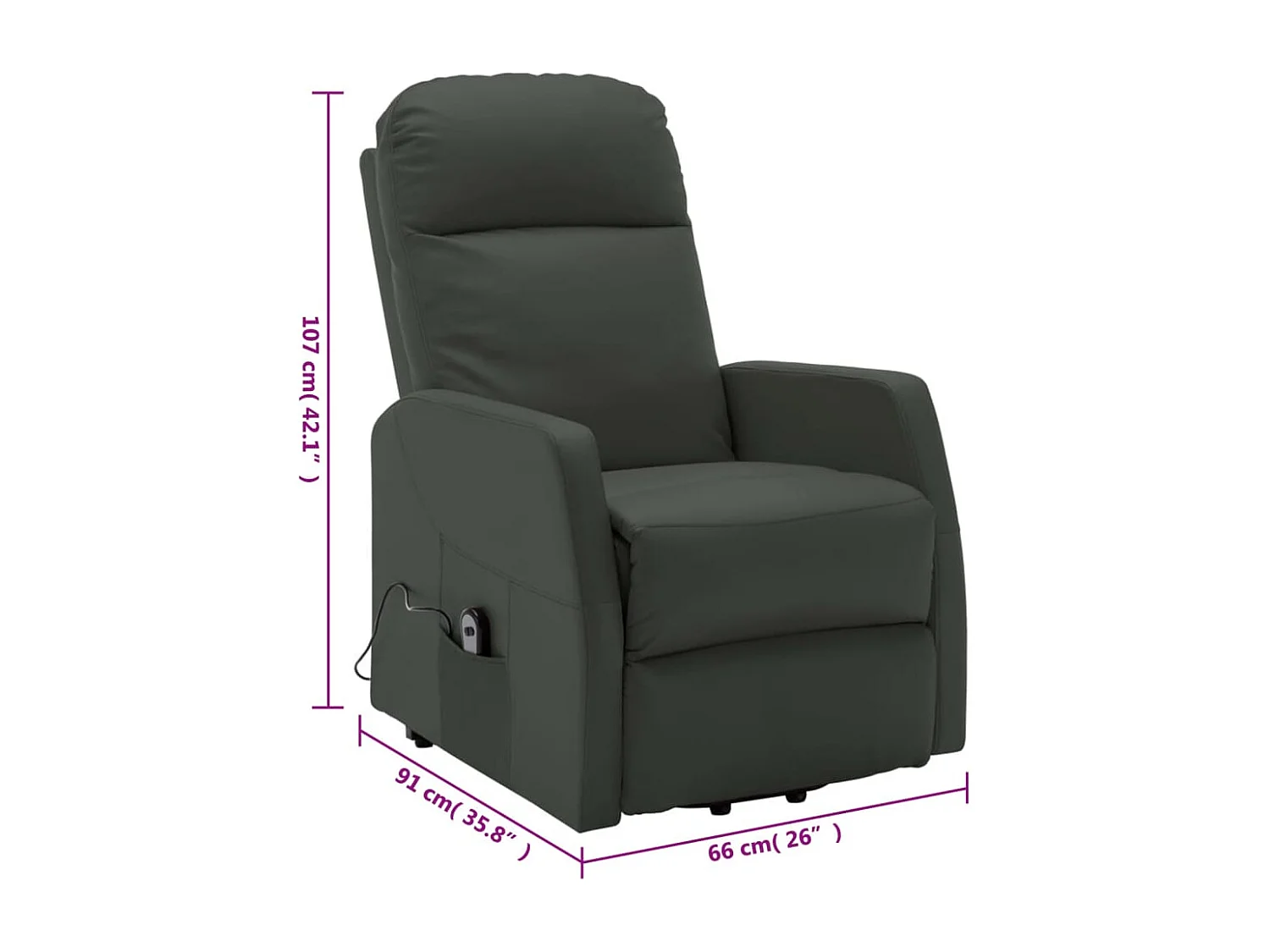 Sillón elevable de cuero sintético gris antracita