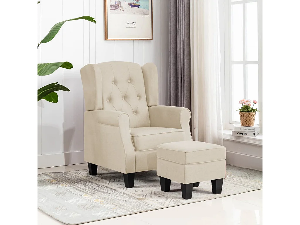 Fauteuil avec repose-pied Crème Tissu