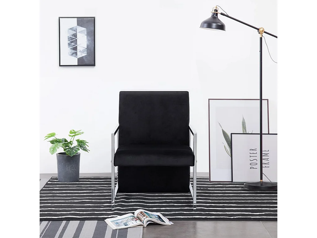 Fauteuil avec pieds en chrome Noir Velours