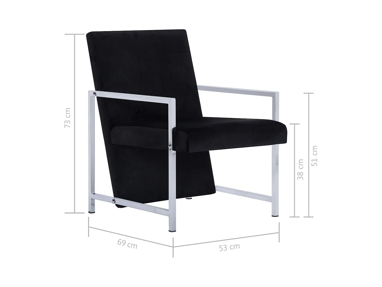 Fauteuil avec pieds en chrome Noir Velours