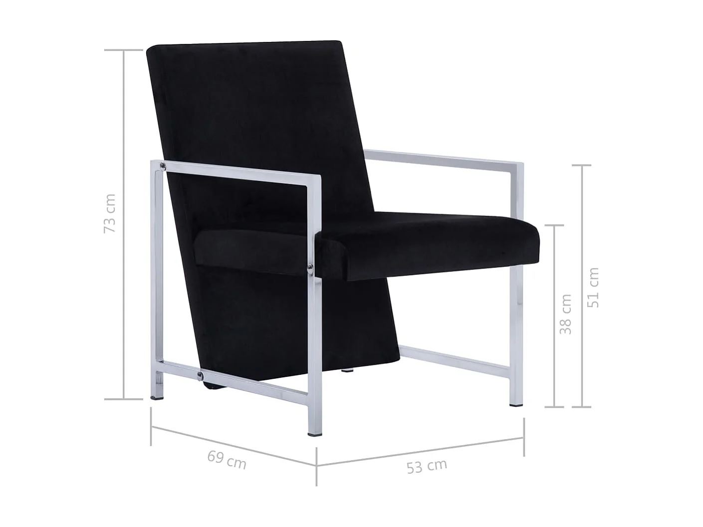 Fauteuil avec pieds en chrome Noir Velours