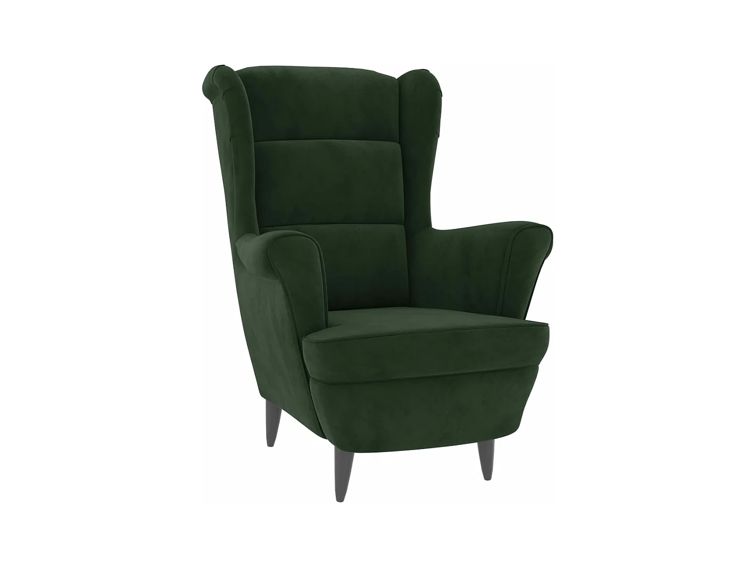 Fauteuil à oreilles avec tabouret vert foncé velours