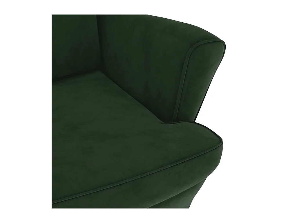 Fauteuil à oreilles avec tabouret vert foncé velours