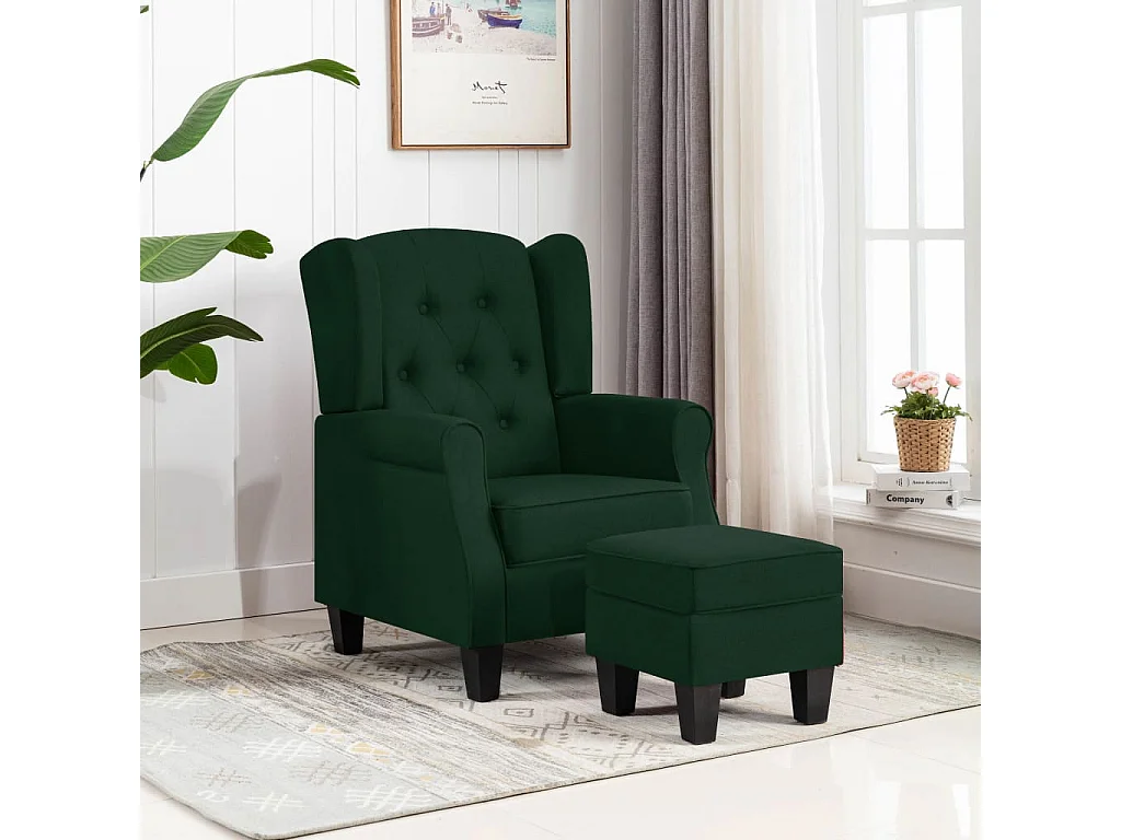 Fauteuil avec repose-pied Vert foncé Tissu