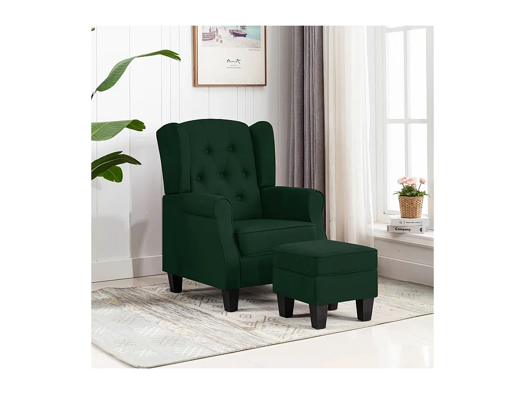 Fauteuil avec repose-pied Vert foncé Tissu
