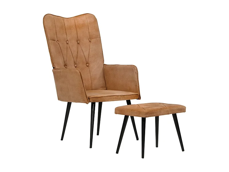 Fauteuil à oreilles avec repose-pied Marron Toile