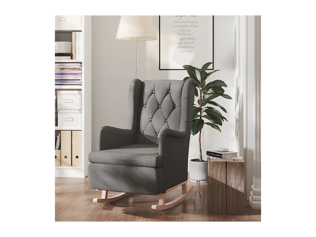 Fauteuil avec pieds à bascule en bois d'hévéa Gris foncé Tissu