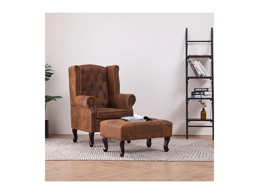 Fauteuil Chesterfield et repose-pieds Marron Similicuir daim