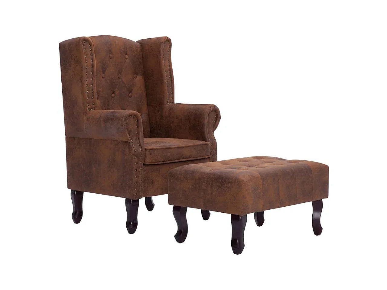 Fauteuil Chesterfield et repose-pieds Marron Similicuir daim
