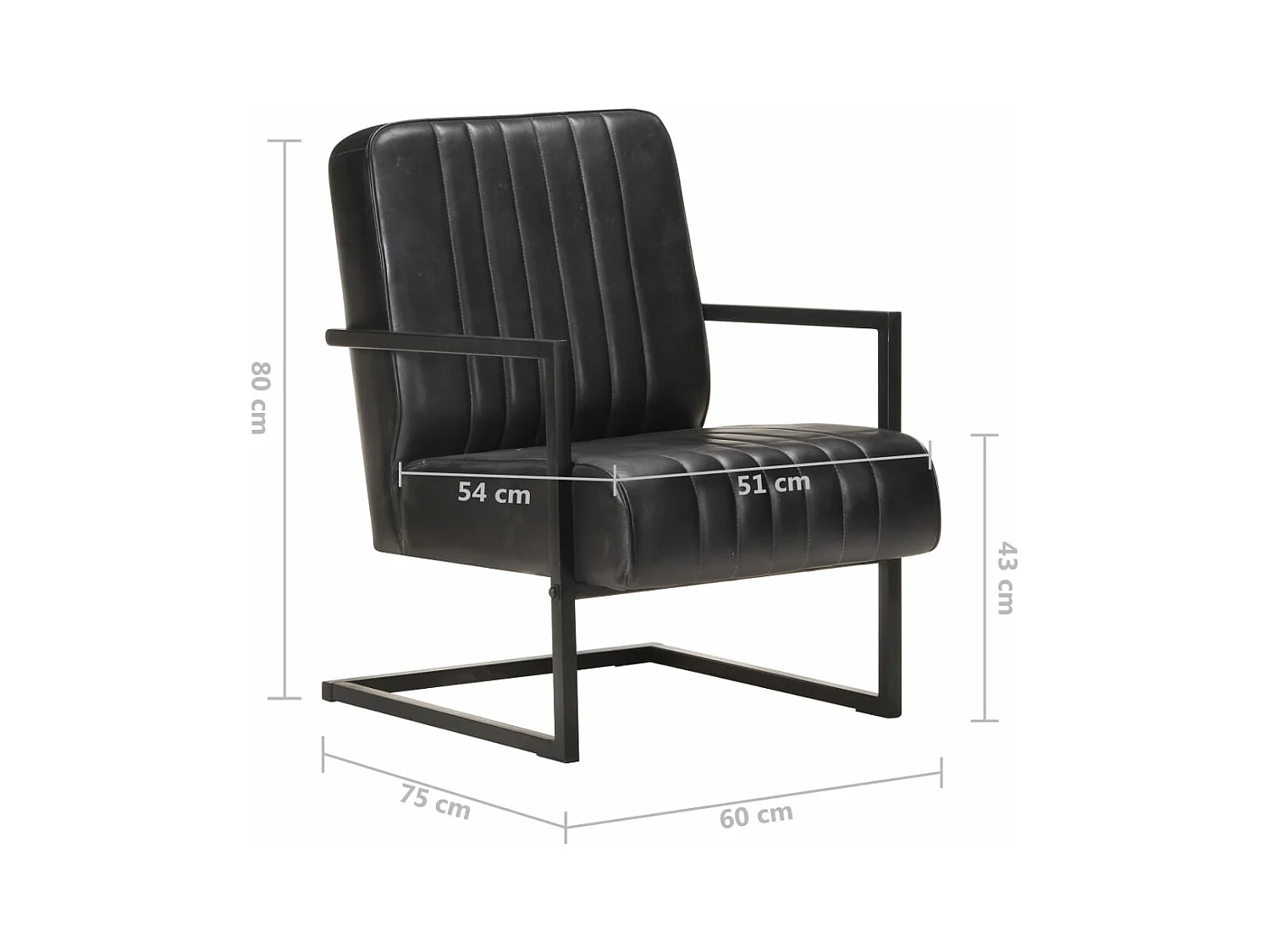Fauteuil cantilever Noir Cuir véritable
