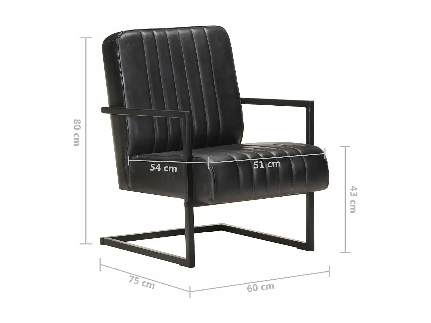 Sillón voladizo de cuero auténtico negro