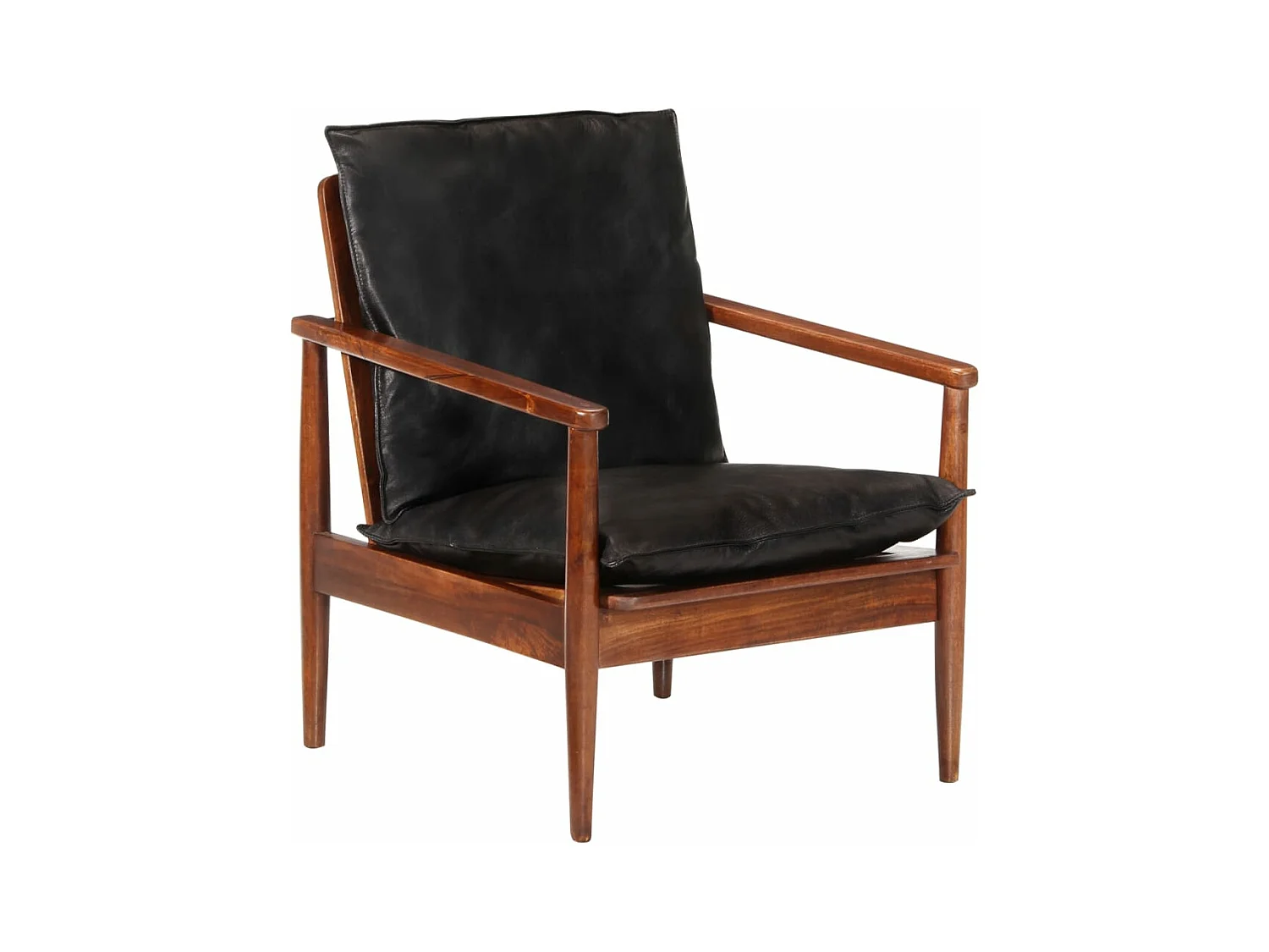 Fauteuil noir cuir véritable et bois d'acacia solide