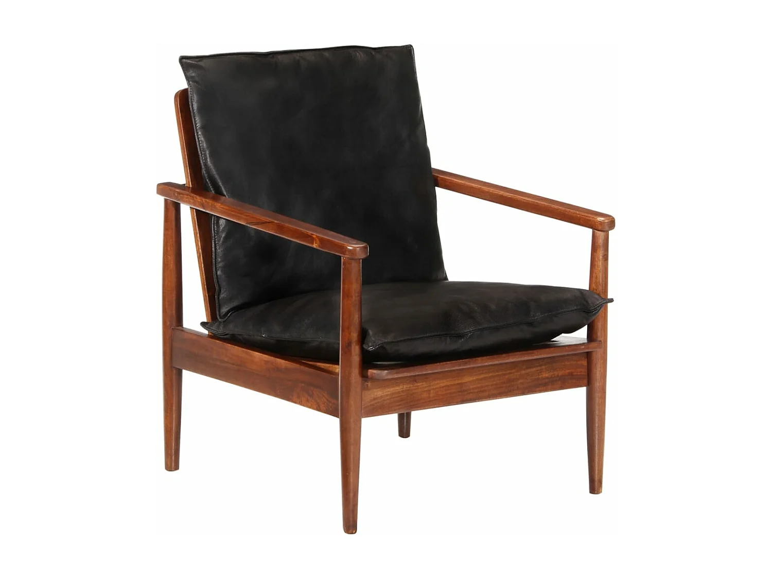 Sillón madera maciza acacia y cuero auténtico negro