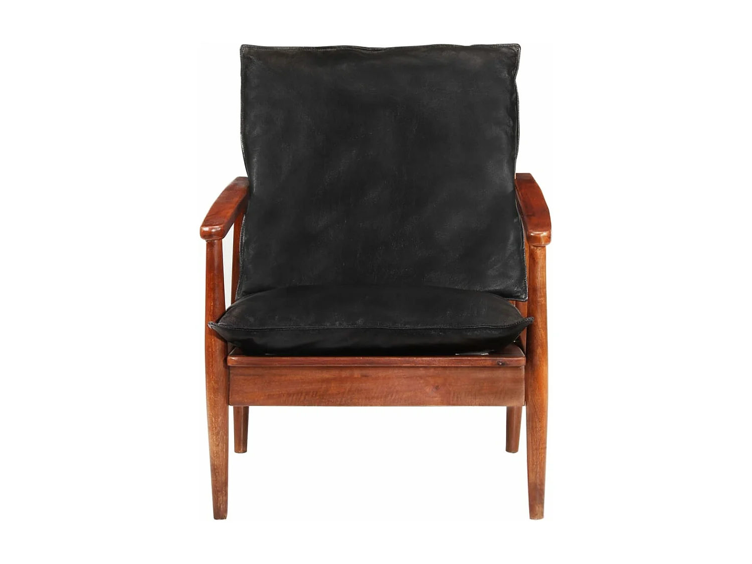 Sillón madera maciza acacia y cuero auténtico negro