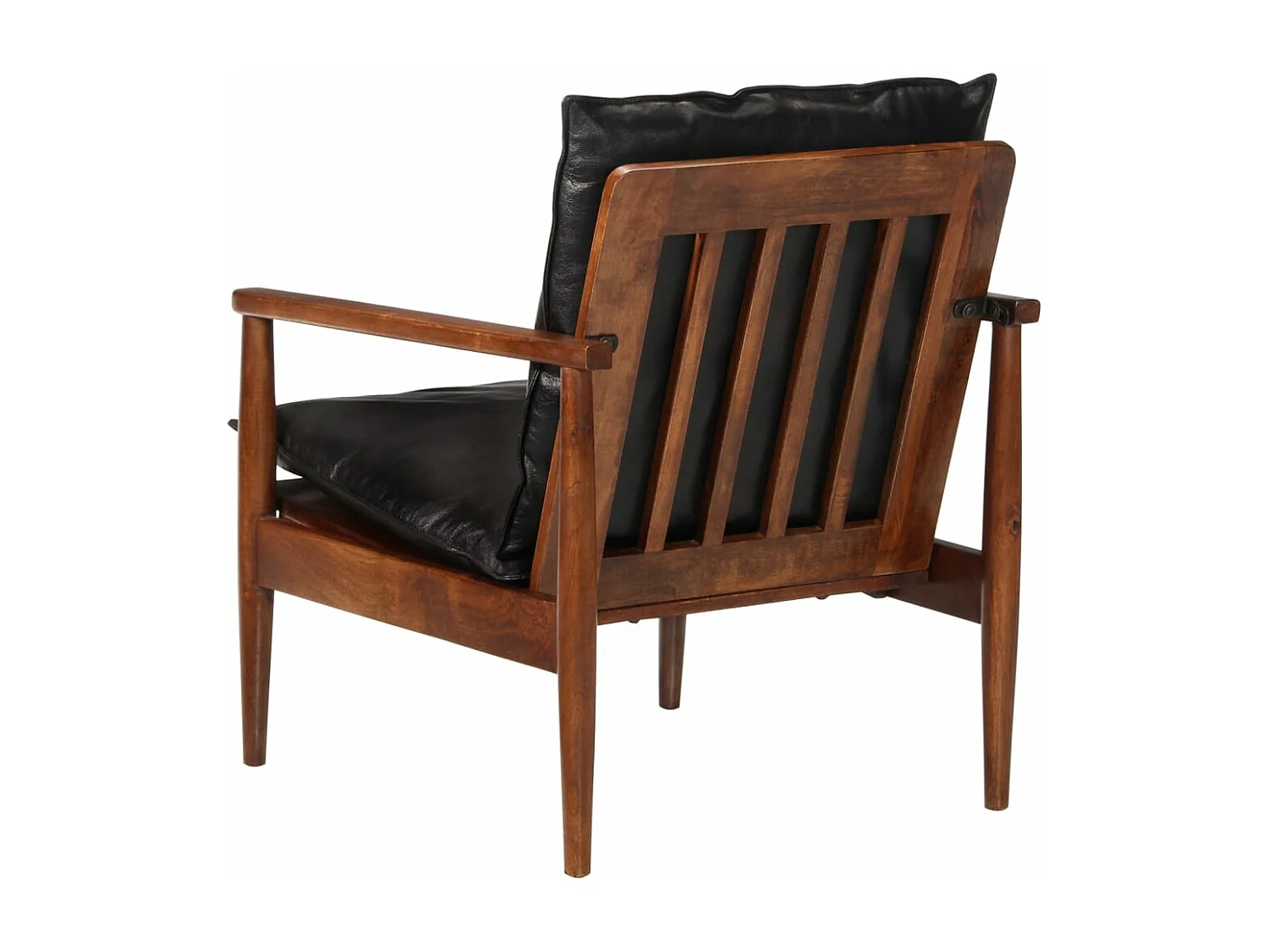 Sillón madera maciza acacia y cuero auténtico negro