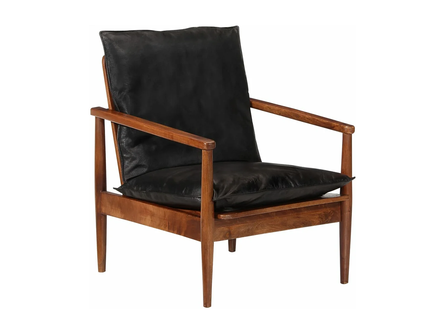 Sillón madera maciza acacia y cuero auténtico negro