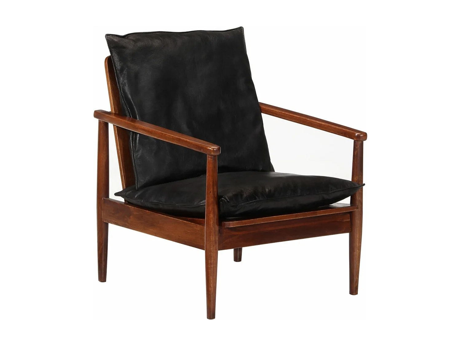 Sillón madera maciza acacia y cuero auténtico negro