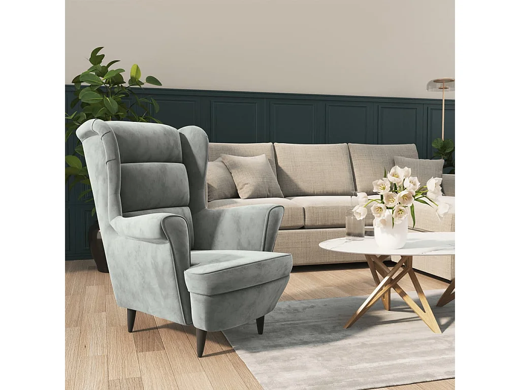 Fauteuil gris clair velours