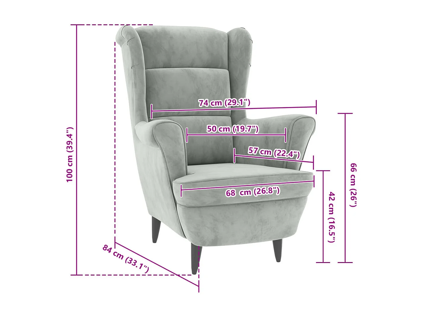 Fauteuil gris clair velours