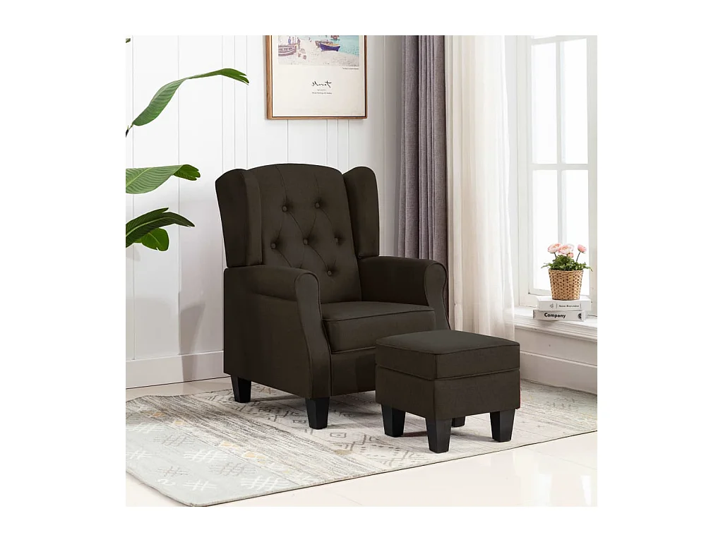 Fauteuil avec repose-pied Marron foncé Tissu