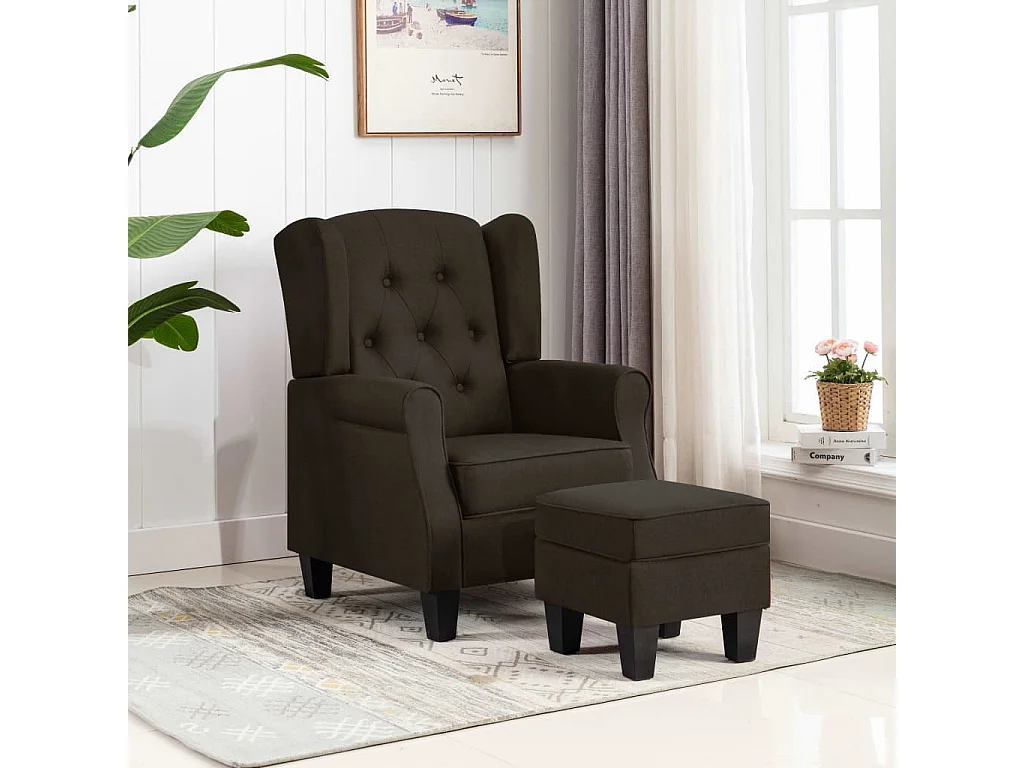 Fauteuil avec repose-pied Marron foncé Tissu