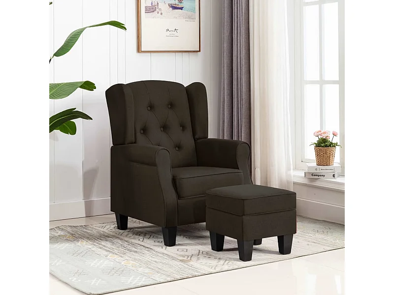 Fauteuil avec repose-pied Marron foncé Tissu