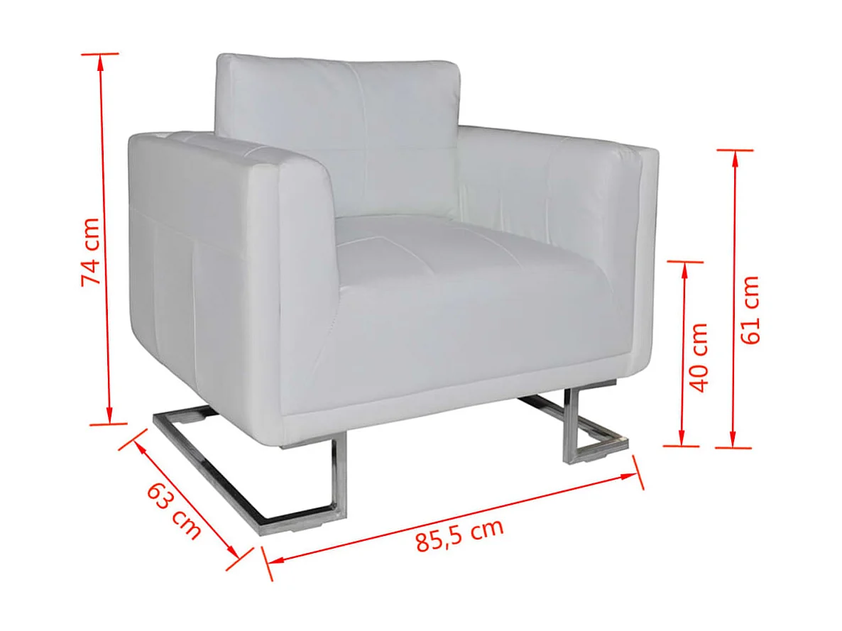 Fauteuil met verchroomde poten kubus kunstleer wit
