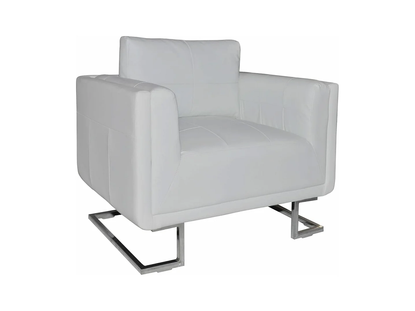 Fauteuil cube avec pieds chromés Blanc Similicuir