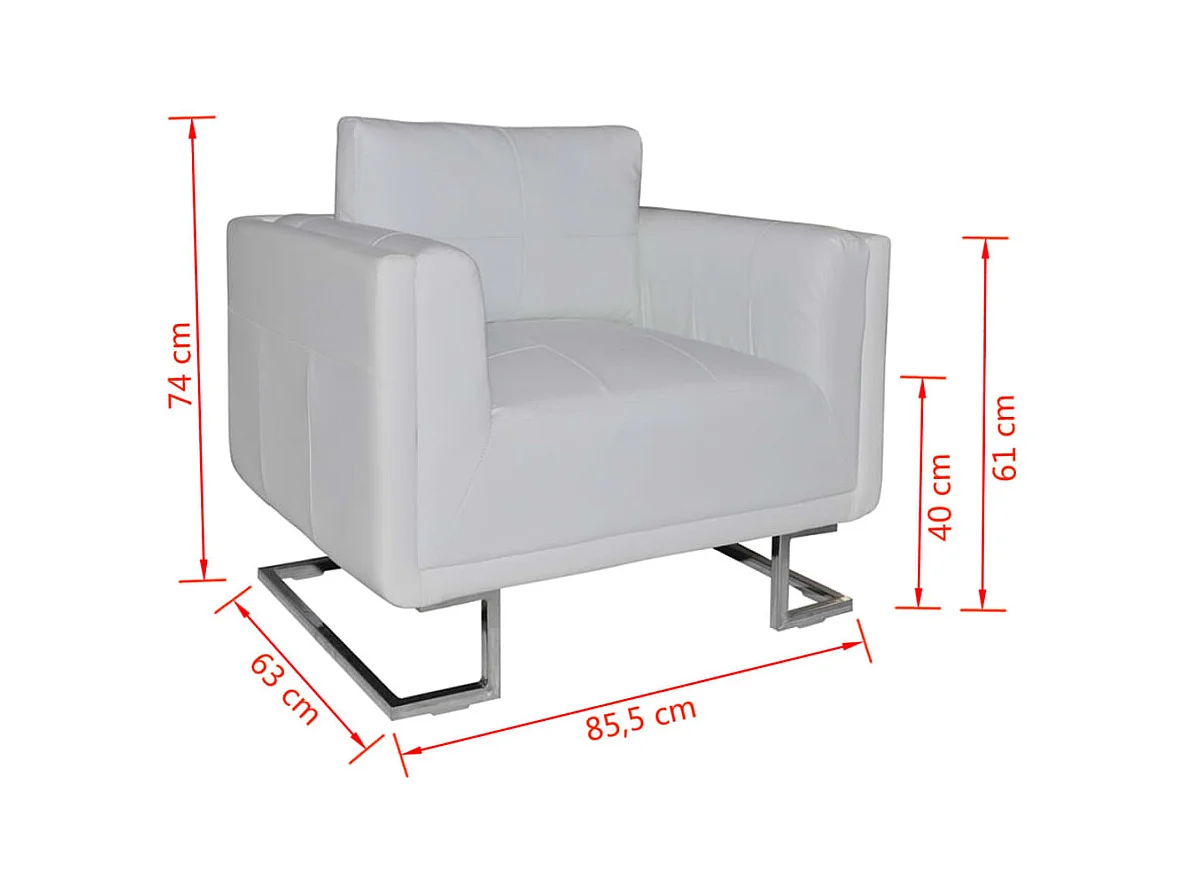 Fauteuil cube avec pieds chromés Blanc Similicuir