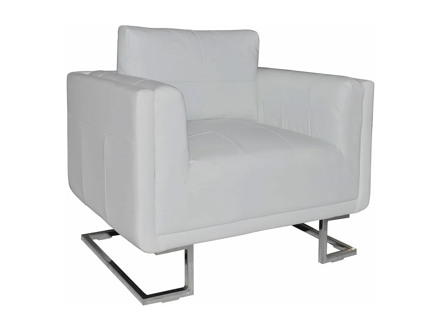 Fauteuil cube avec pieds chromés Blanc Similicuir