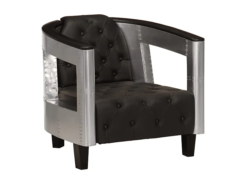 Fauteuil en style d'aviation Noir Cuir véritable