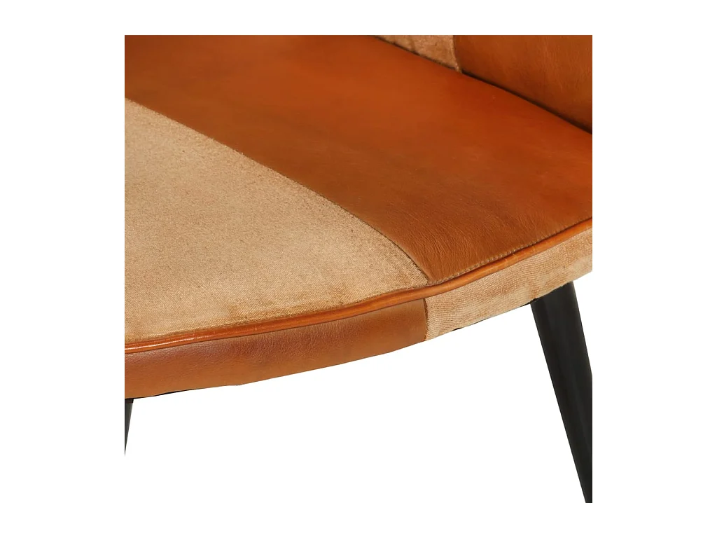 Fauteuil à oreilles Marron et crème Cuir véritable