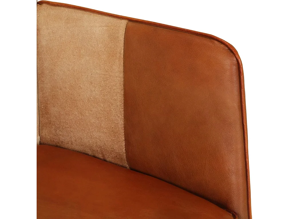 Fauteuil à oreilles Marron et crème Cuir véritable