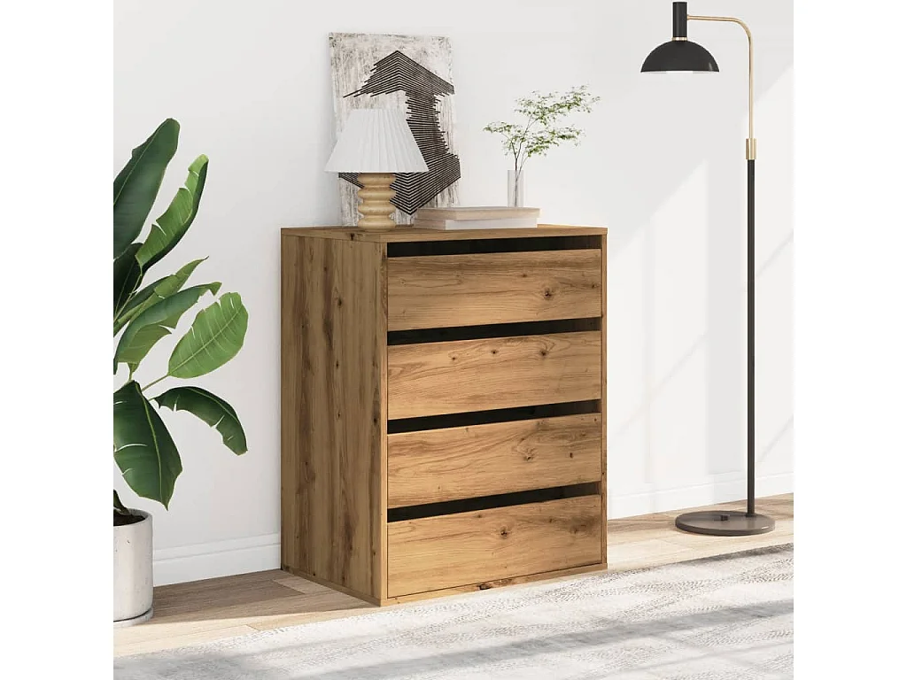 Commode d'angle chêne artisanal 60x41x76 cm bois d'ingénierie