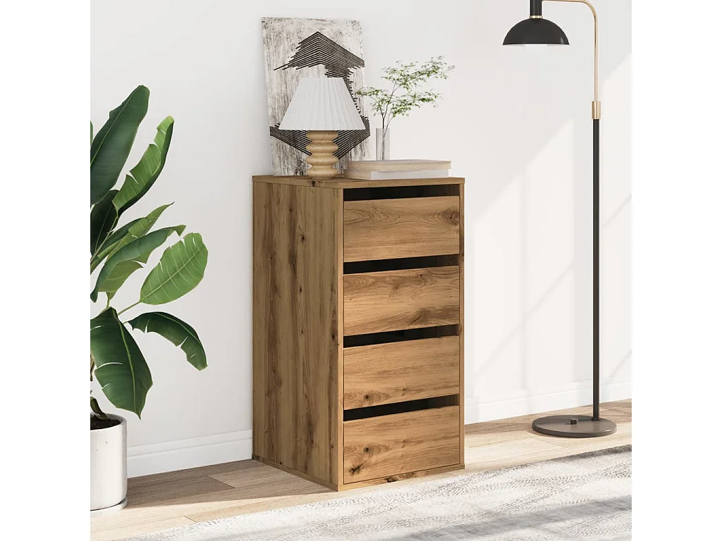 Commode d'angle chêne artisanal 40x41x76 cm bois d'ingénierie