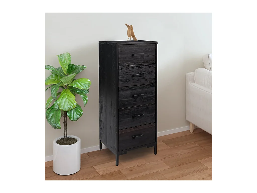 Schwarze Kommode 42x35x110 cm Massives Kiefernholz