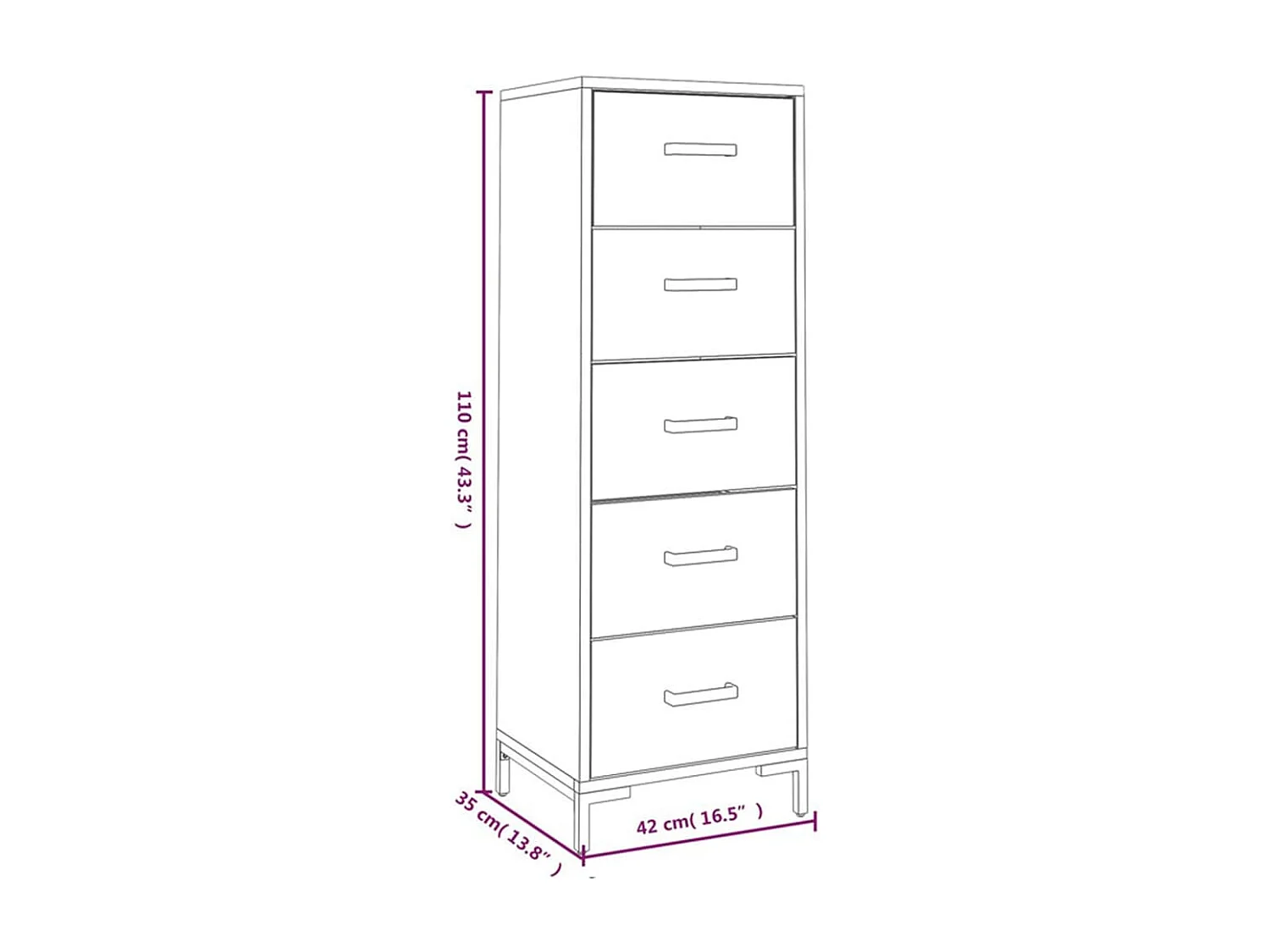 Commode Noir 42x35x110 cm Bois de pin massif