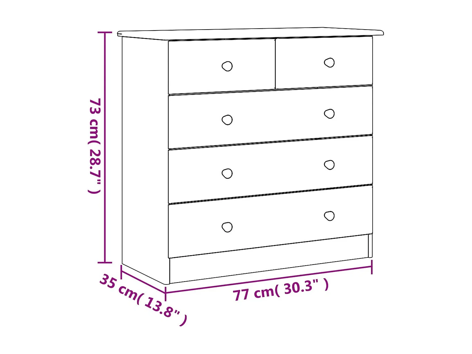 ALTA Kommode 77x35x73 cm massives Kiefernholz