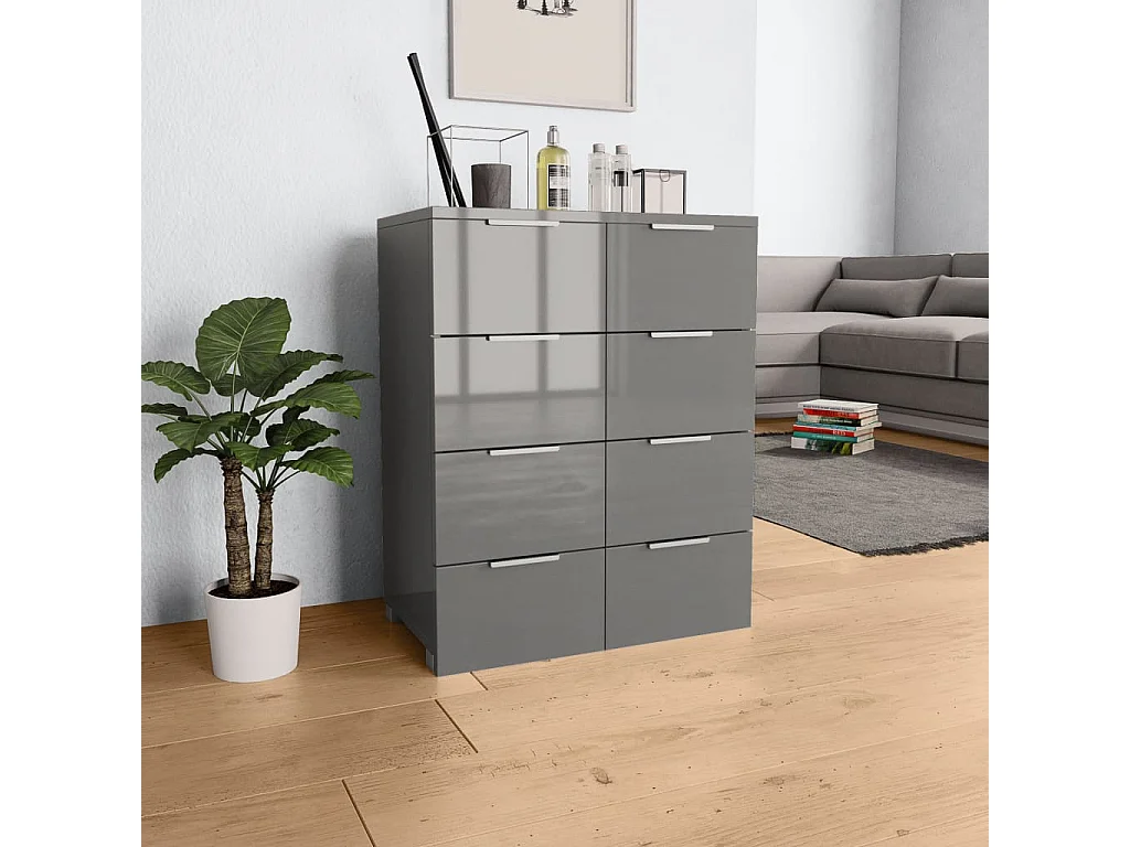 Buffet cinza brilhante 60x35x80 cm Madeira trabalhada