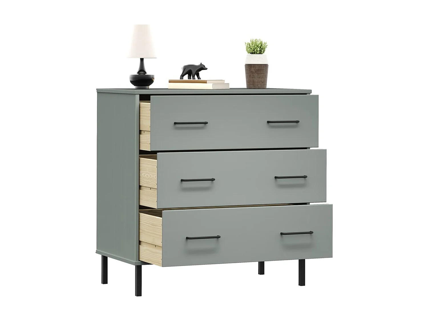 Buffet avec 3 tiroirs Gris 77x40x79,5 cm Bois massif OSLO