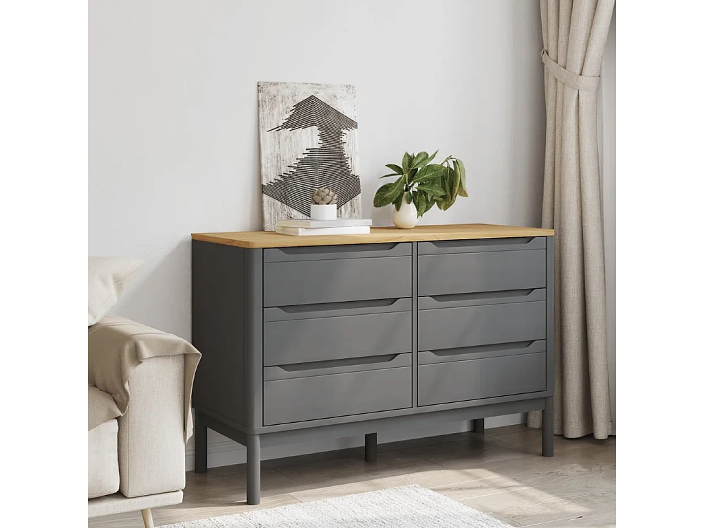 FLORO Kommode aus grauem, massivem Kiefernholz