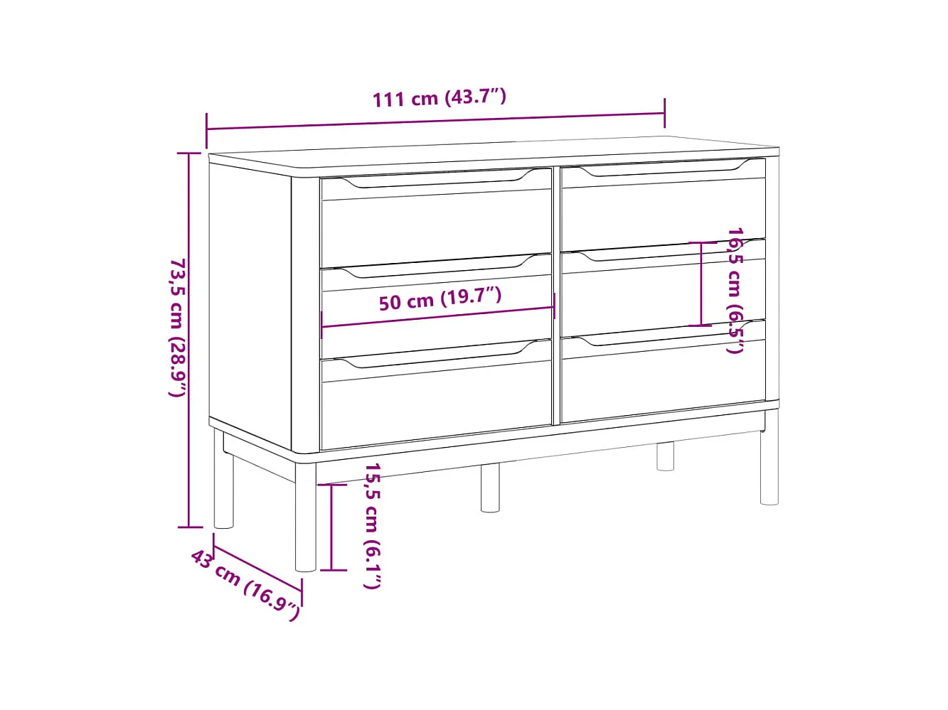 Cómoda FLORO de madera maciza de pino gris