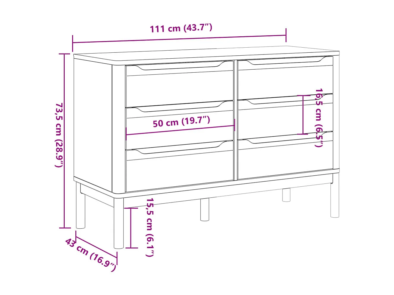 Cômoda FLORO cera marrom madeira maciça de pinho